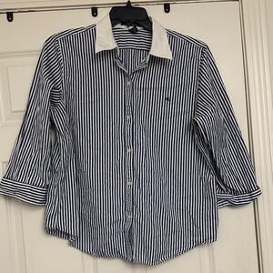 Lauren Ralph Lauren Striped Botton Down Logo Shirt Size XL (Fits like 1X) EUC